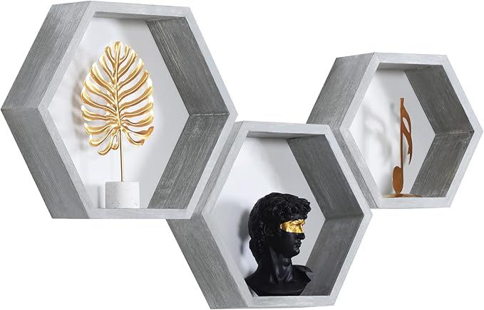 PHOENANCEE Hexagon Floating Shelves,Honeycomb Wall Shelf,Wood Octagon Storage Shelves Set of 3 fo... | Amazon (US)
