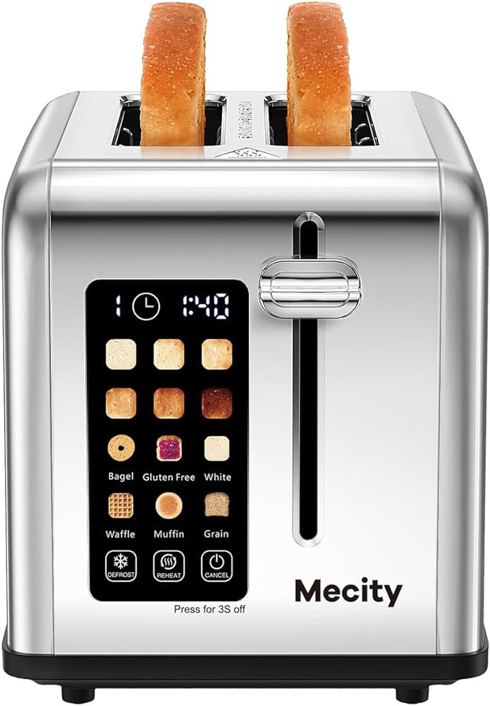Mecity 2 Slice Toaster Touch Screen 1.5" Wide Slot, Stainless Steel Smart Bread Toaster for Bagel... | Amazon (US)