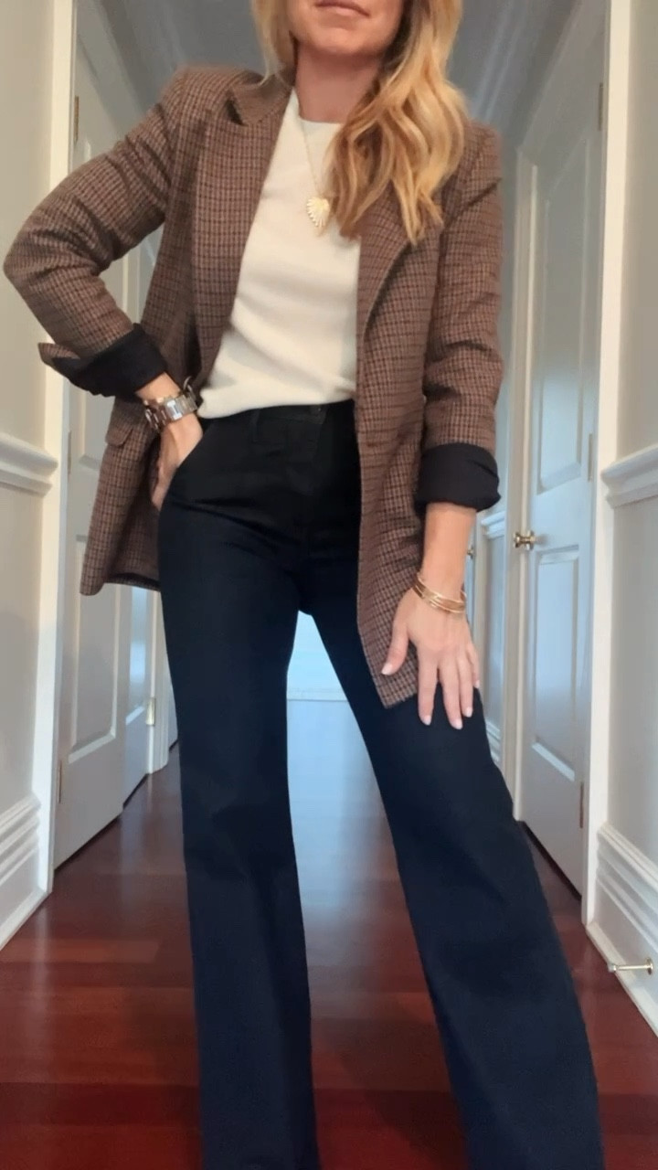 The most flattering jeans. Dark wash trouser jeans and straight leg slight flare 

#LTKSeasonal #LTKOver40