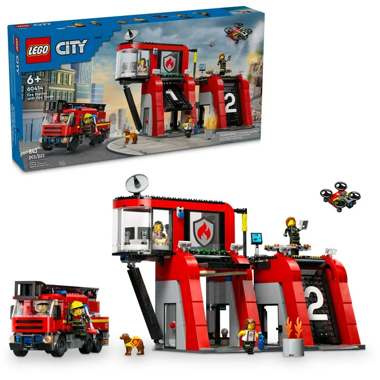 LEGO Fire Station with Fire Truck Block Building Sets, 843 Pieces | Walmart (US)