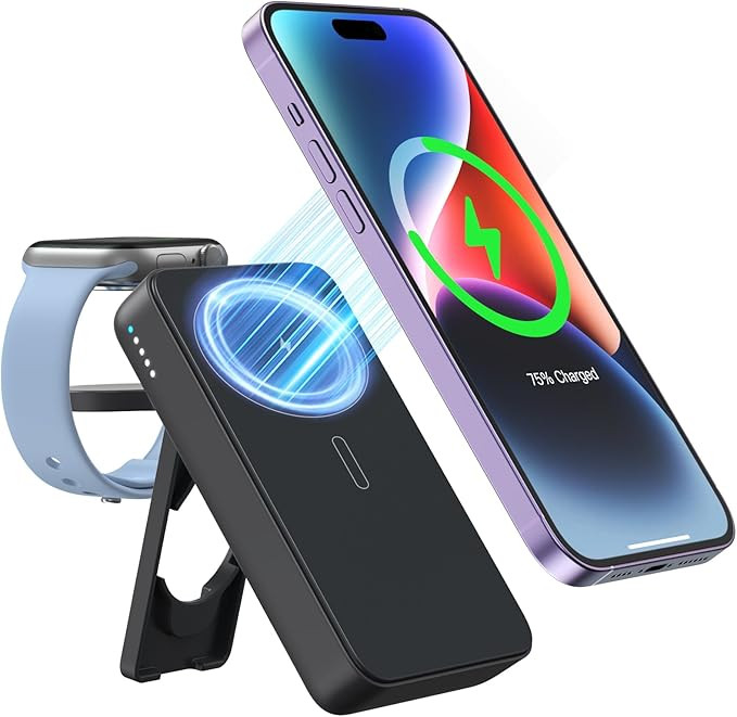 NEWQ Magnetic Wireless Power Bank, 10000 mAh Portable Charger with iWatch Charger, 18W PD USB-C F... | Amazon (US)