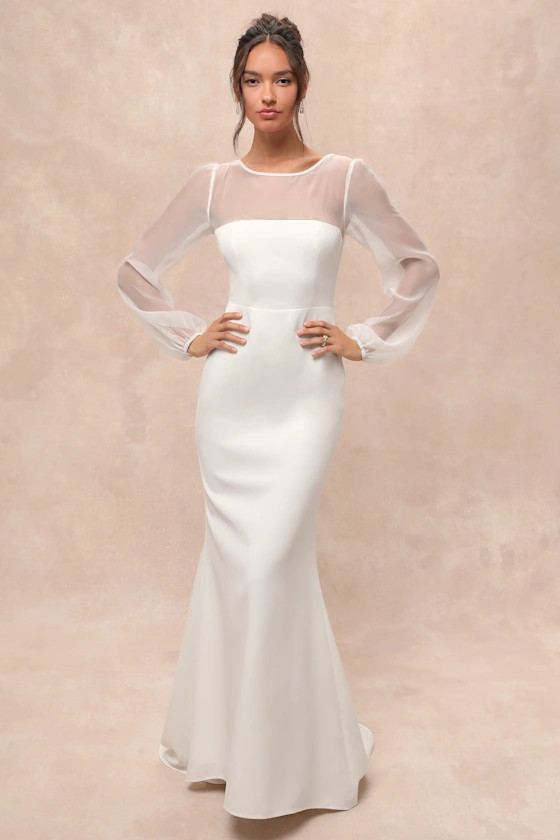 Immaculate Romance White Sheer Organza Long Sleeve Maxi Dress | Lulus