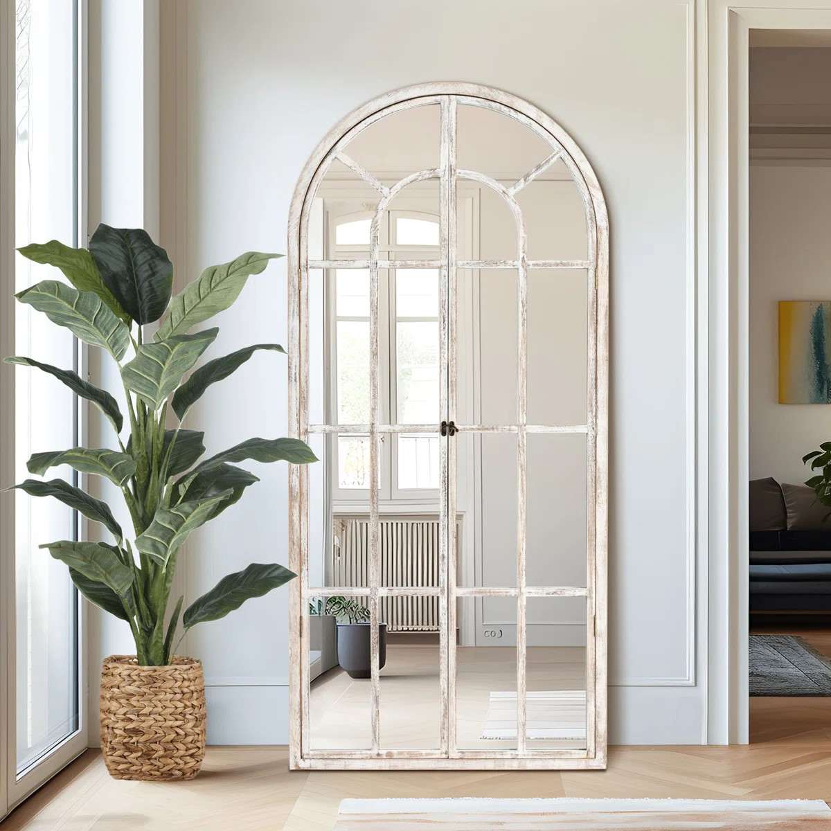 71"×31" Arch Wood Full Length Wall Mirror with Window Pane Frame | Wayfair North America