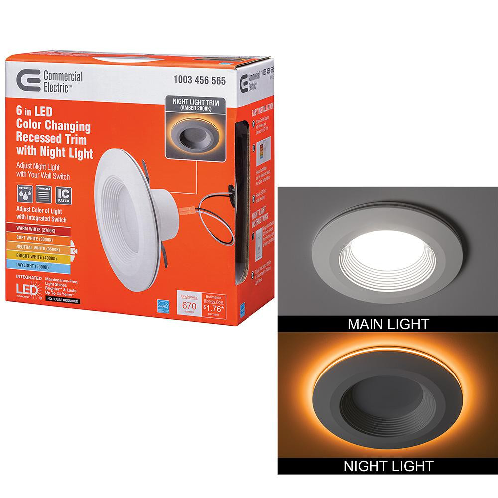 6 in. Selectable Integrated LED Recessed Trim Can Light with Night Light Feature 5 CCT 670 Lumens... | The Home Depot