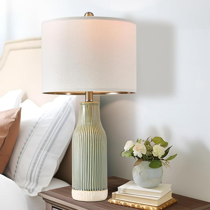 23.75" Modern Ceramic Single Table Lamp for Living Room Farmhouse Bedside Nightstand Lamp for Bed... | Amazon (US)