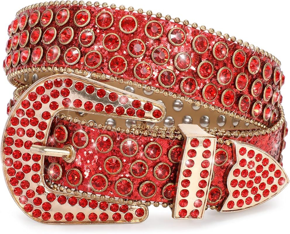 Women’s Rhinestones belt Western Cowgirl Cowboy Bling Studded Leather Belt for Jeans Pants | Amazon (US)