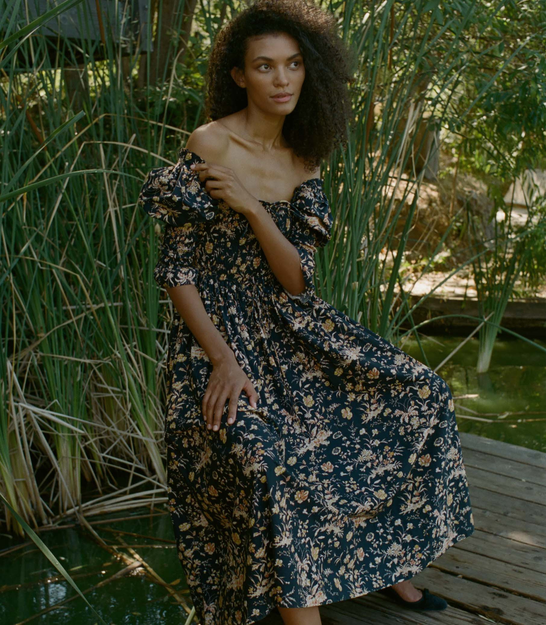 Bijou Dress - Navy Oak Bluffs Floral | DÔEN | DOEN