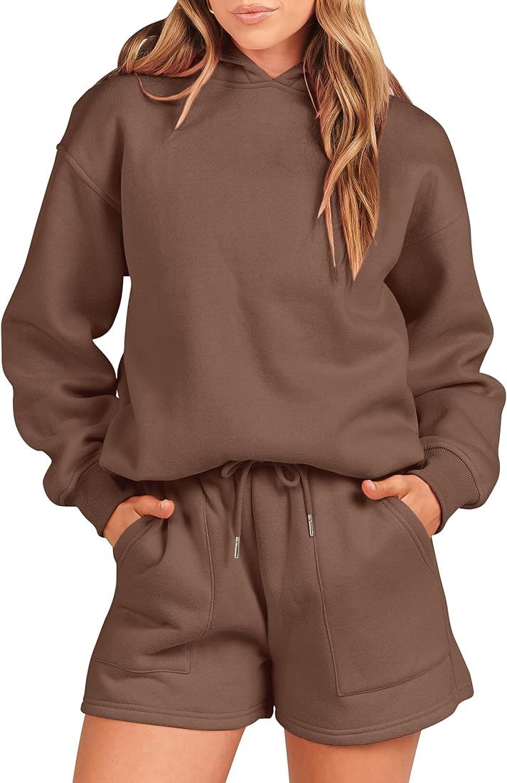 ANRABESS Women 2 Piece Outfits Hoodie Short Set Oversized Sweatshirt Shorts Sweatsuit Y2K Clothes | Amazon (US)