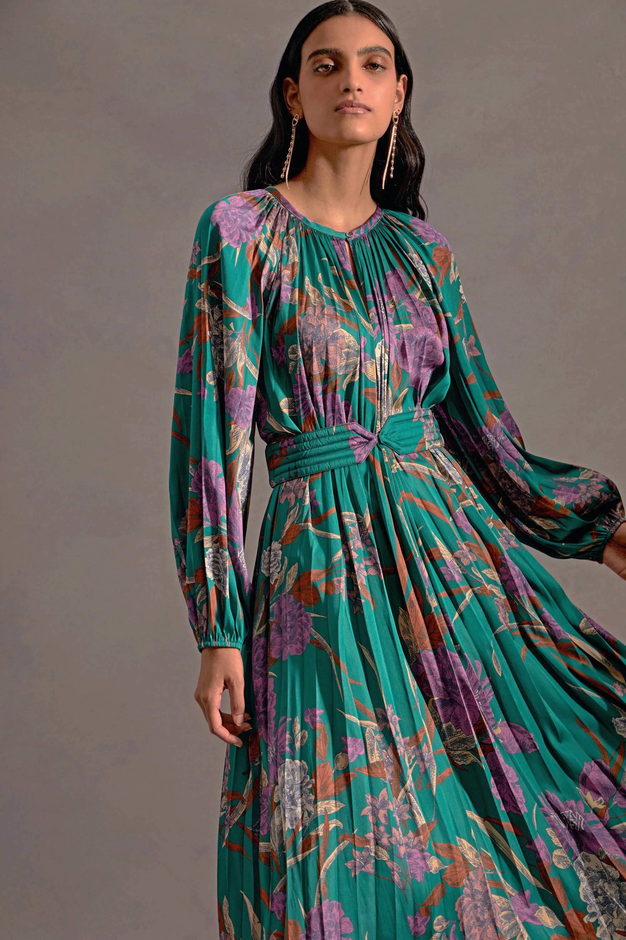 Botanical Belted Midi Dress | Current Air