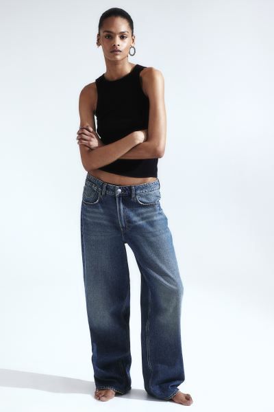 Baggy Low Jeans - Low waist - Long - Denim blue - Ladies | H&M US | H&M (US + CA)