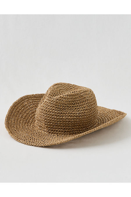 Aerie Shimmer Straw Cowboy Hat NULL Tan One Size | Aerie
