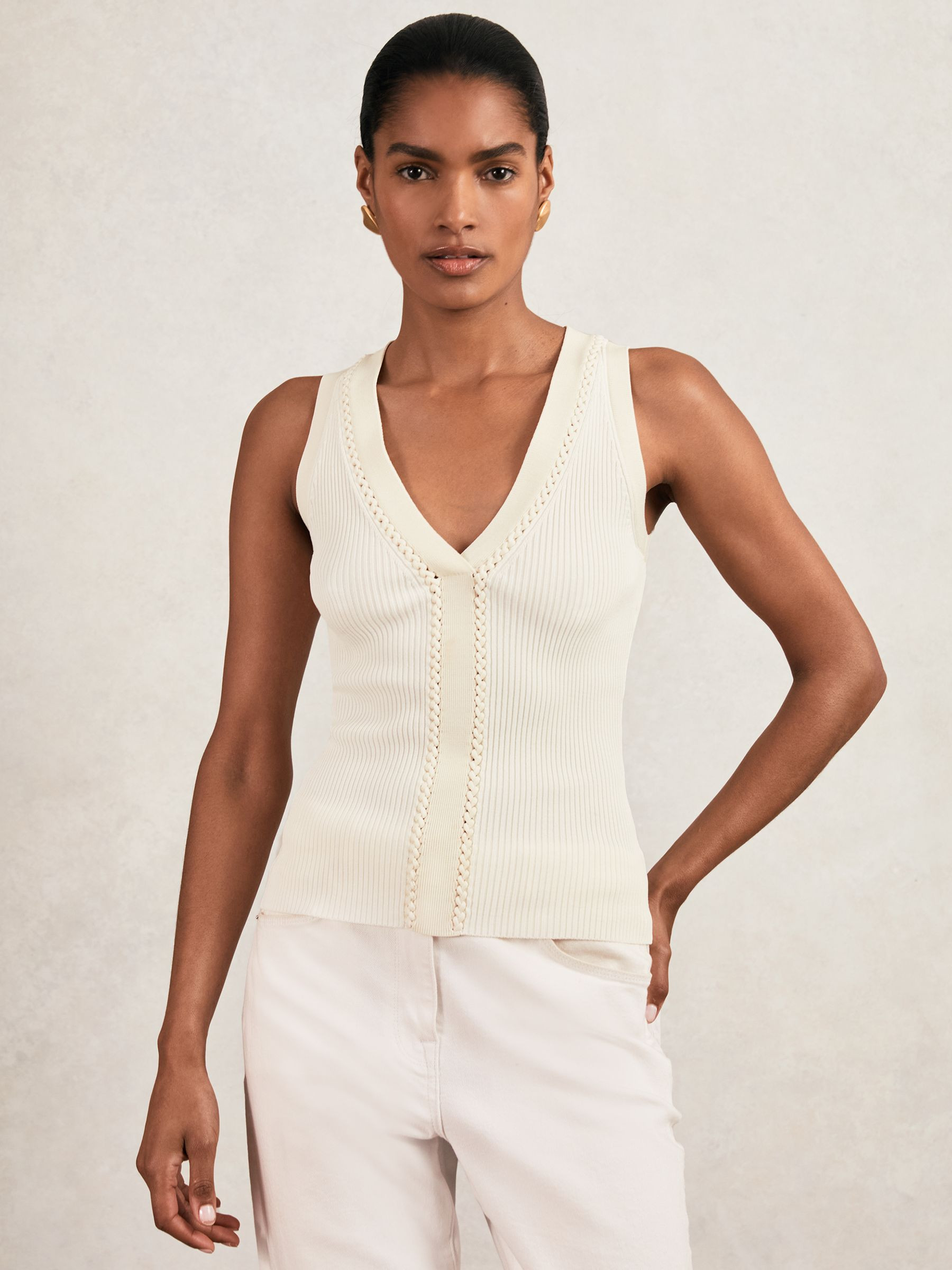 Reiss Craft-Stitch Rib-Knit Vest in Ivory/Ecru - REISS | Reiss UK