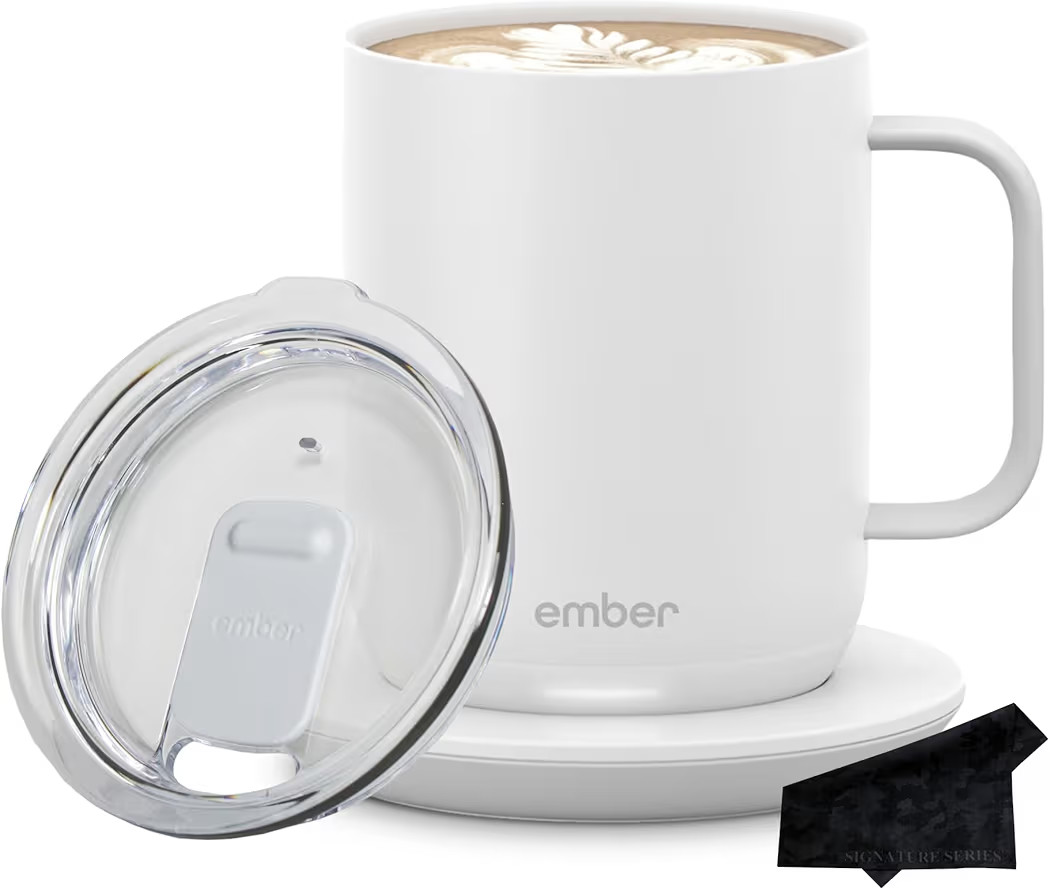 Ember Temperature Control Smart Mug 2, 14oz White, App Controlled Heated Coffee Cup | Double Your Battery Life When You Pair Mug with an Ember Sliding Lid and Signature Series Microfiber Cloth | Amazon (US)