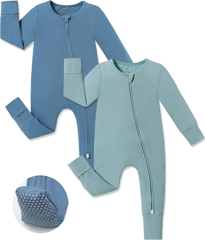 JunNeng Viscose from Bamboo Sleeper with Mittens, 2 Way Zipper Baby Boy Pajamas, Non Slip Sleep'N... | Amazon (US)