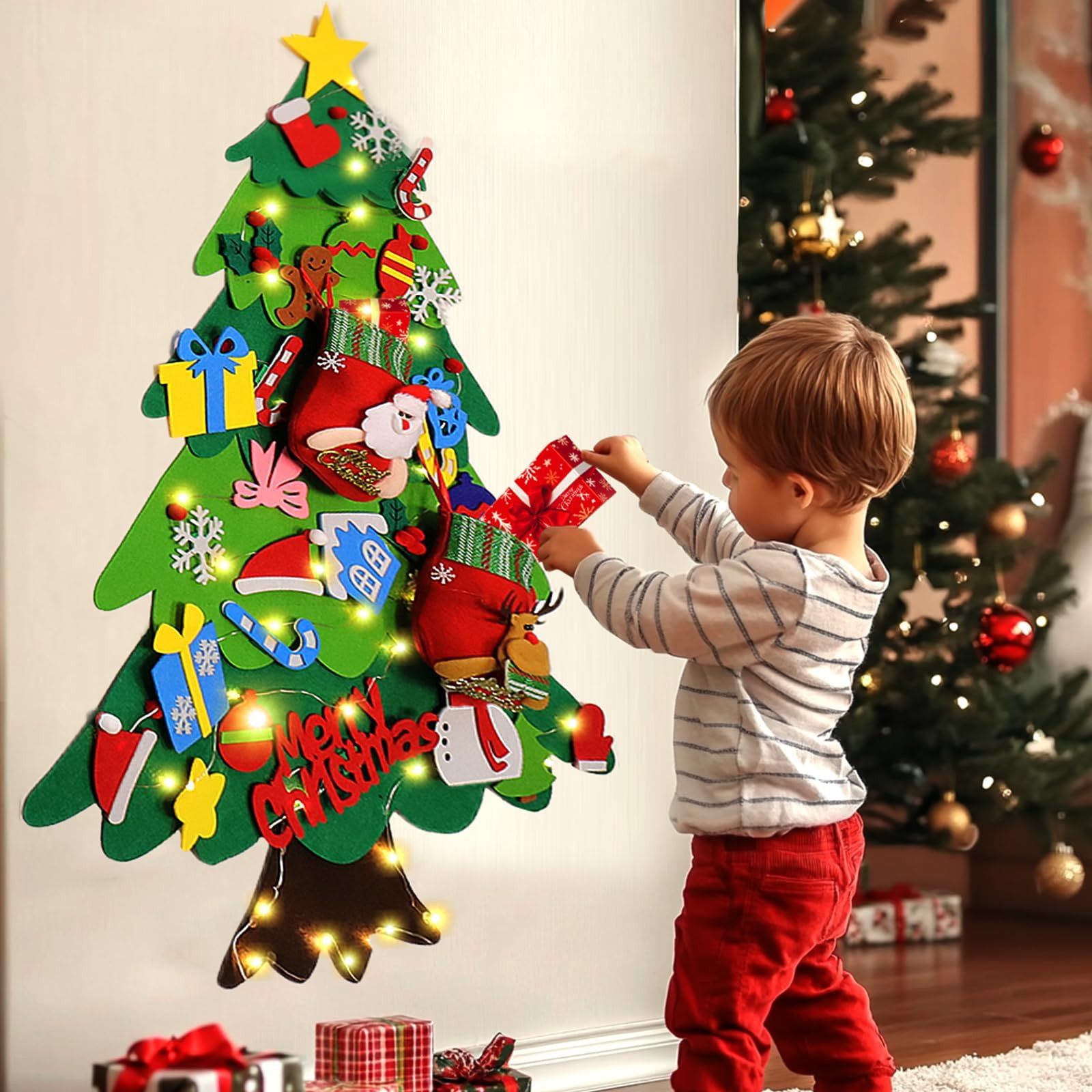 BABORUI Felt Christmas Tree for Toddlers with Christmas Stockings, Xmas Wall Hanging Ornaments De... | Amazon (US)