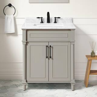 Home Decorators Collection Aberdeen 30 in. Single Sink Warm Gray Bath Vanity with Carrara Marble ... | The Home Depot