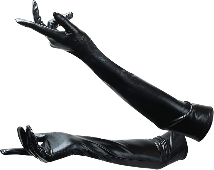 KINBOM Long Elbow Gloves, Shiny Patent Leather Gloves Long Cat Woman Accessories Stretchy 80's Gl... | Amazon (UK)