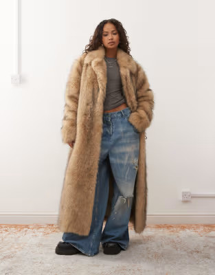 The Ragged Priest faux fur maxi coat in beige | ASOS (Global)