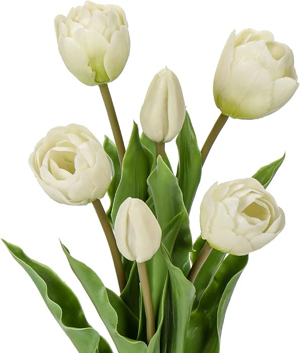 DILATATA 6 Pcs Artificial Tulips Flowers Cream Real Touch Fake Latex Tulips Flowers for Mother's ... | Amazon (US)