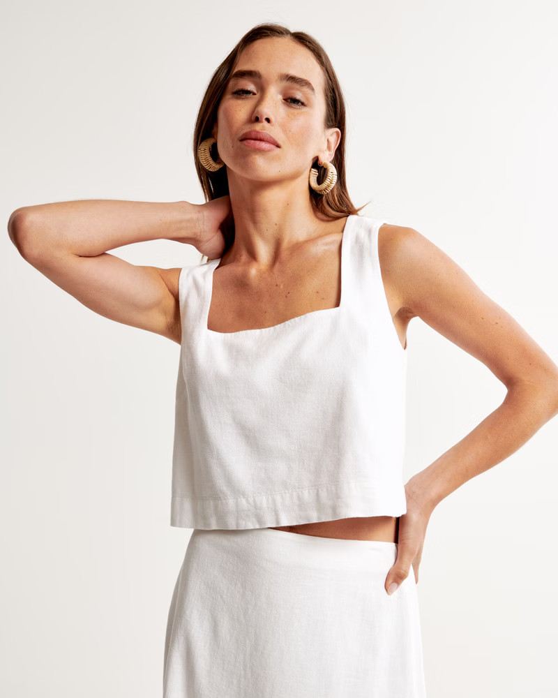 Linen-Blend Squareneck Set Top | Abercrombie & Fitch (US)