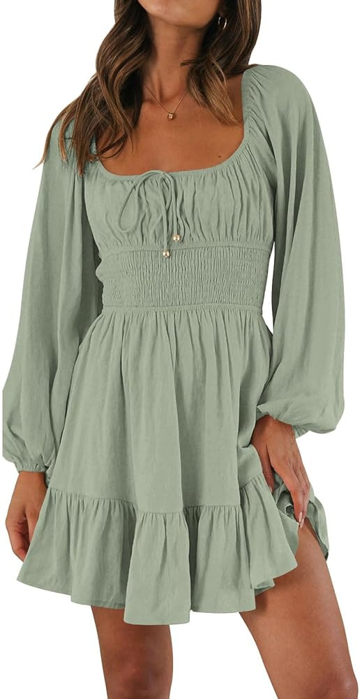 LILLUSORY Women's Long Sleeve Mini Dresses 2024 Spring Square Neck Cottagecore Casual Smocked Flo... | Amazon (US)