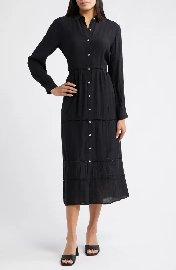 Ladder Stitch Long Sleeve Midi Shirtdress | Nordstrom