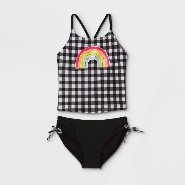 Girls' Gingham with Foil Rainbow Tankini Set - Cat & Jack™ Black | Target