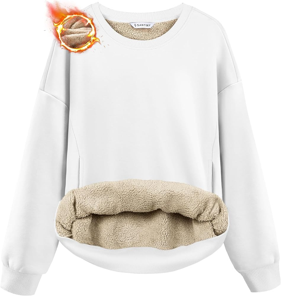 SANTINY Women's Fleece Sherpa Lined Sweatshirt Warm Winter Pullover Sweaters Cozy Thick Crewneck ... | Amazon (US)