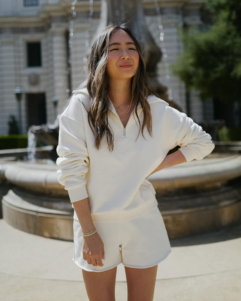 The Drop Women's Whisper White Half-Zip Collared Sweatshirt by @spreadfashion | Amazon (US)