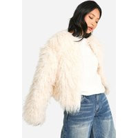 Womens Petite Shaggy Fur Drop Shoulder Jacket - White - 12 | boohoo (US & Canada)