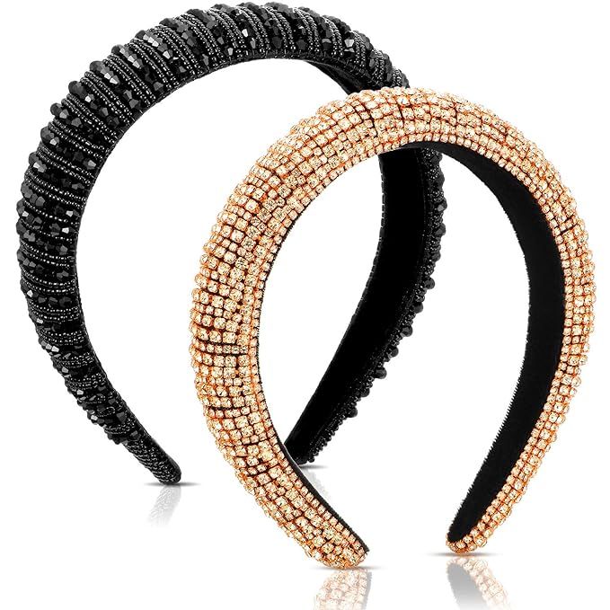 2 Pieces Velvet Padded Rhinestone Diamond Thick Headbands Baroque Crystal Hairband Jewel Headband... | Amazon (US)