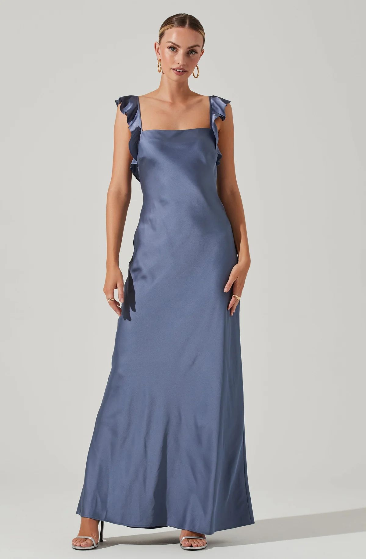 Bryna Ruffle Strap Satin Maxi Dress | ASTR The Label (US)