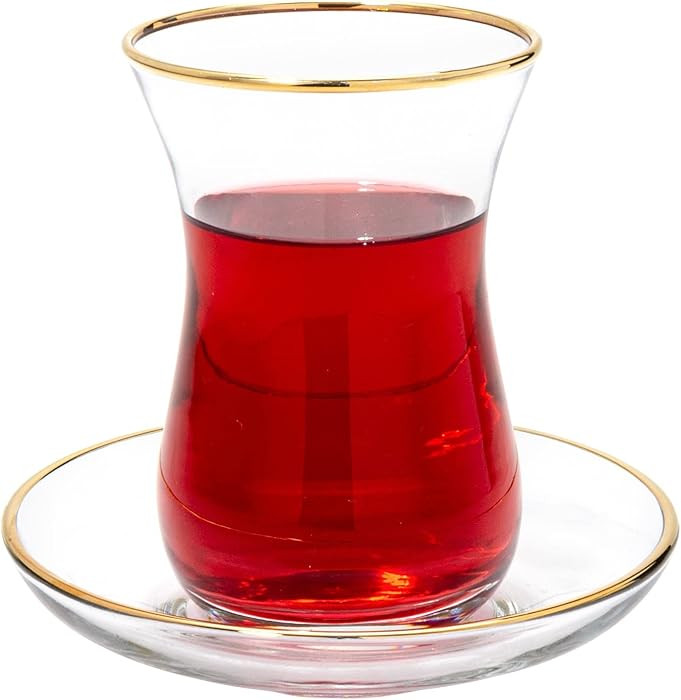 Vikko Turkish Tea Glasses & Saucers, Set, 6 Cups and 6 Plates, 5.5 Oz Tea Cups, Turkish Glass Tea... | Amazon (US)