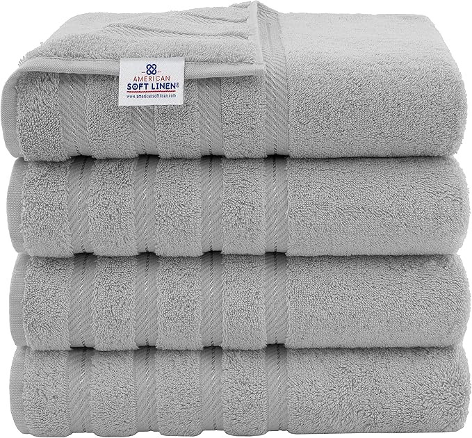 American Soft Linen 4 Piece Bath Towel Set, 100% Turkish Cotton Bath Towels for Bathroom, 27x54 i... | Amazon (US)
