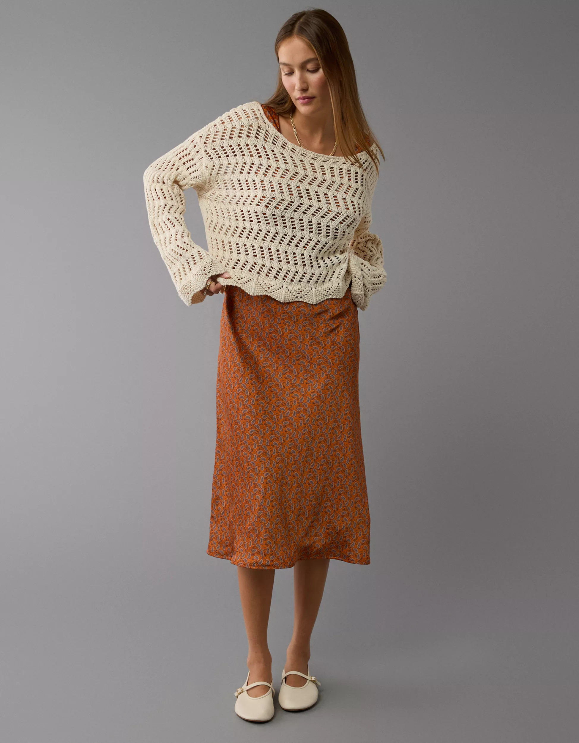 AE Boat Neck Bell Sleeve Crochet Sweater | American Eagle Outfitters (US & CA)