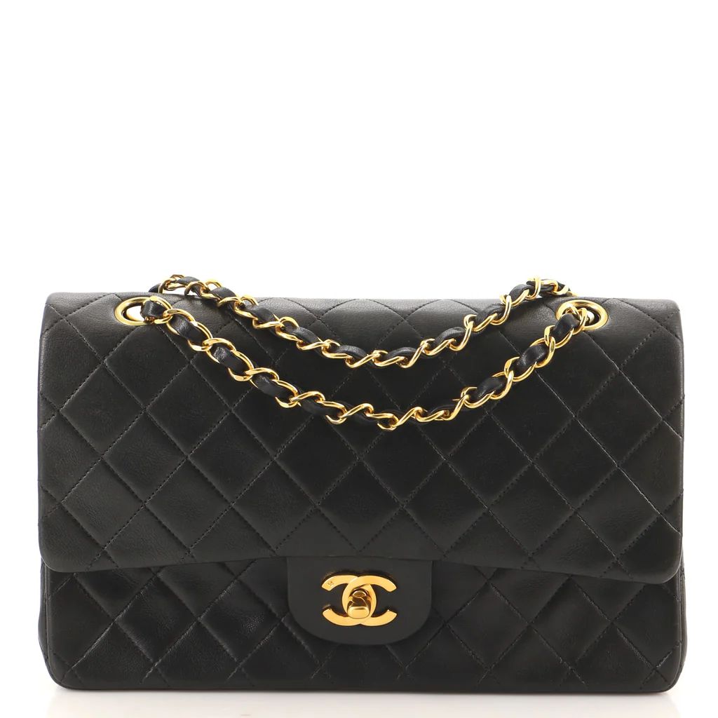 Chanel Vintage Classic Double Flap Bag Quilted Lambskin Medium Black 122912144 | Rebag
