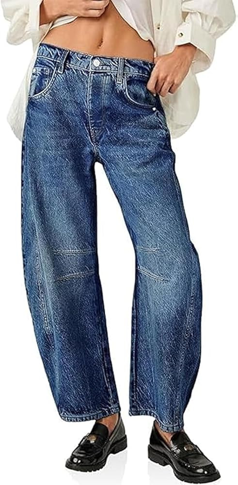 HUNGSON Women's Barrel Jeans Wide Leg Mid Rise Loose Y2k Baggy Boyfriend Jeans Denim Ankle Pants | Amazon (US)