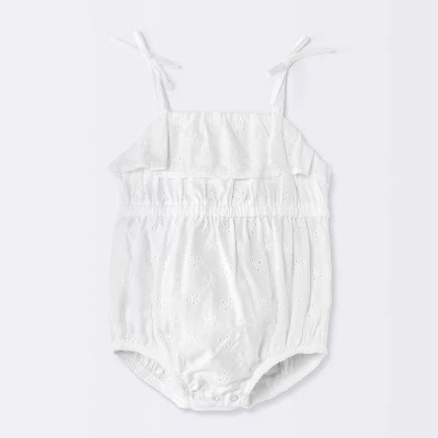 Baby Girls' Eyelet Bubble Sleeveless Romper - Cloud Island\u2122 Off-White Newborn | Target