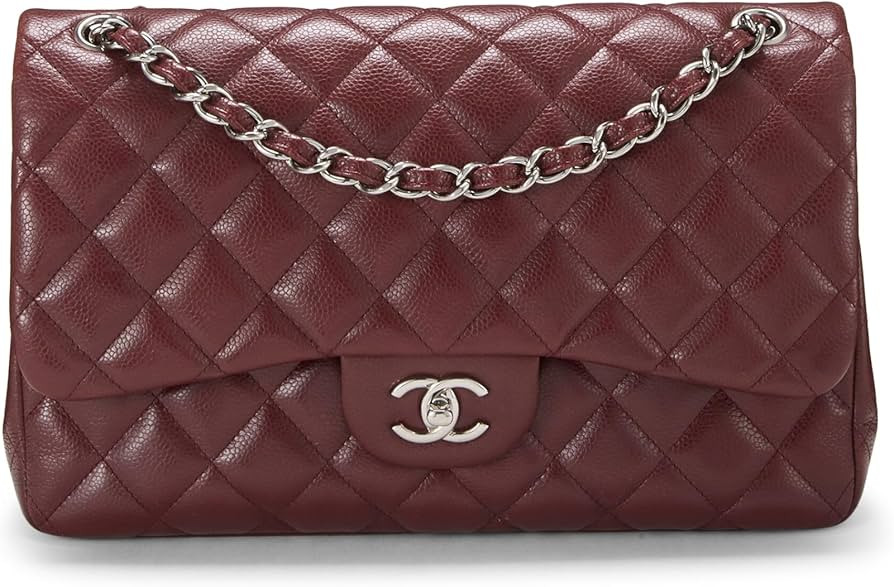 Amazon.com: Chanel, Pre-Loved Burgundy Quilted Caviar New Classic Double Flap Jumbo, Burgundy : L... | Amazon (US)