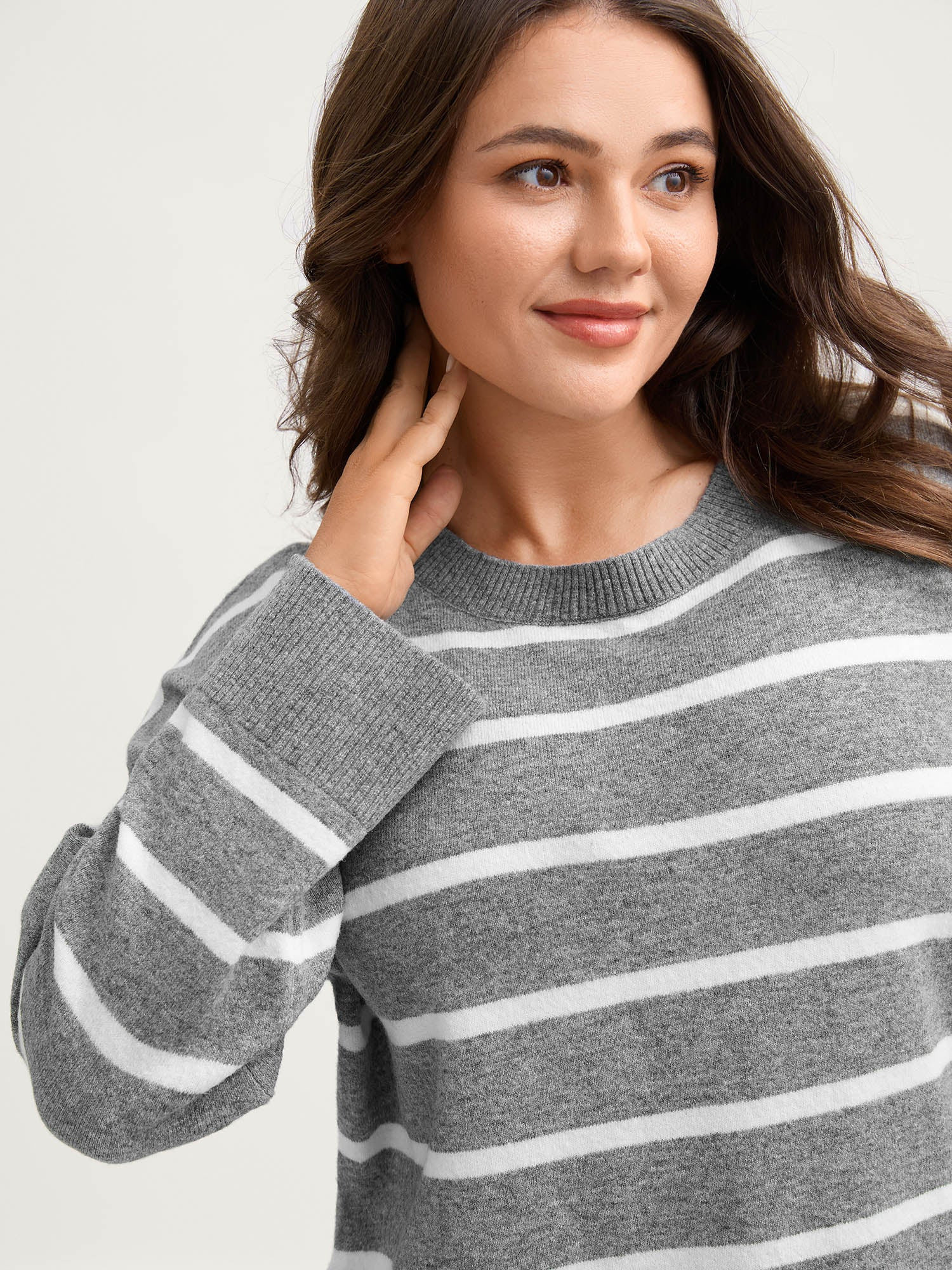 Stripes Print Round Neck Pullover | Bloomchic