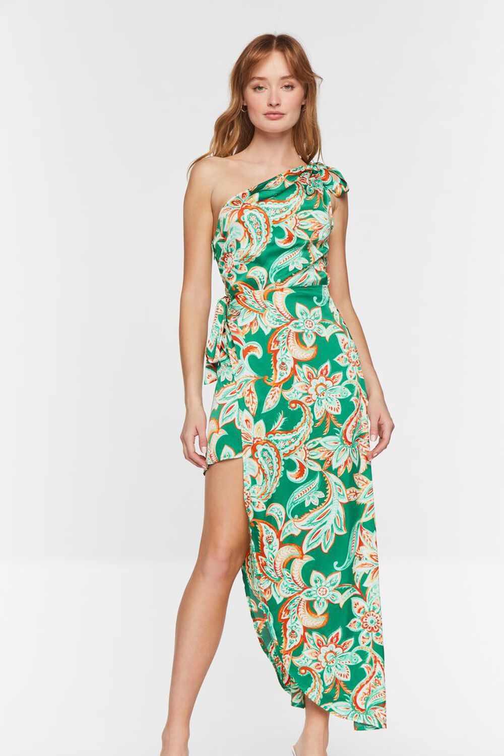 Floral Satin One-Shoulder Dress | Forever 21 (US)