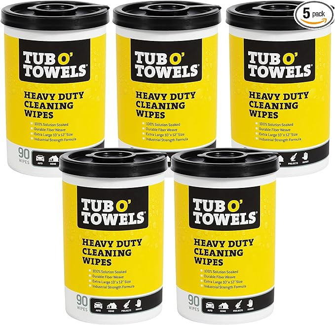 Tub O Towels TW90 Heavy-Duty 10" x 12" Size Multi-Surface Cleaning Wipes, 90 Count Per Canister 5... | Amazon (US)