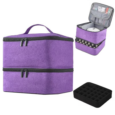 Double-Layer Nail Polish Organizer Bag Holds Up to 27 Bottles with Adjustable Dividers,Purple | Target
