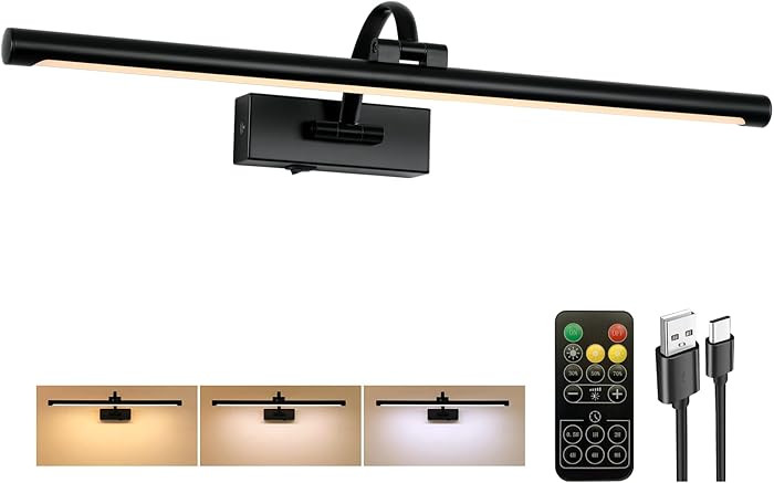 Picture Light Battery Operated with Remote, 3CCT Dimmable Picture Light for Paintings, Black Rech... | Amazon (US)