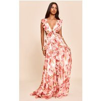 Petite Blush Floral Frill Maxi Dress | PrettyLittleThing US