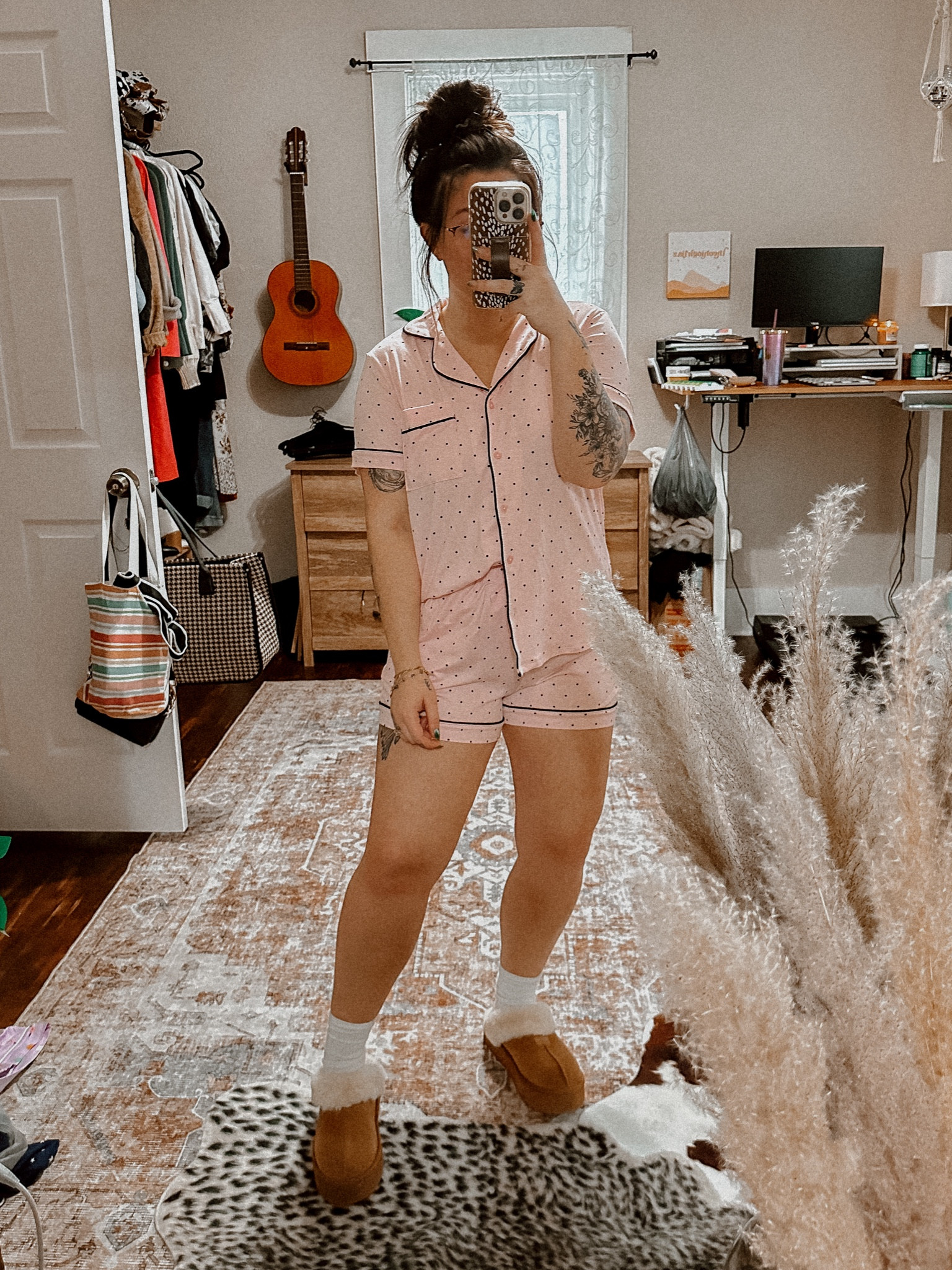 Super cute shorts and tee style button up Walmart pajamas! Walmart and walmart fashion, Joyspun pajamas! Light baby pink pajamas with black polka dots! Medium. Platform slippers also Joyspun Walmart fashion! 

#LTKU #LTKGiftGuide #LTKSeasonal
