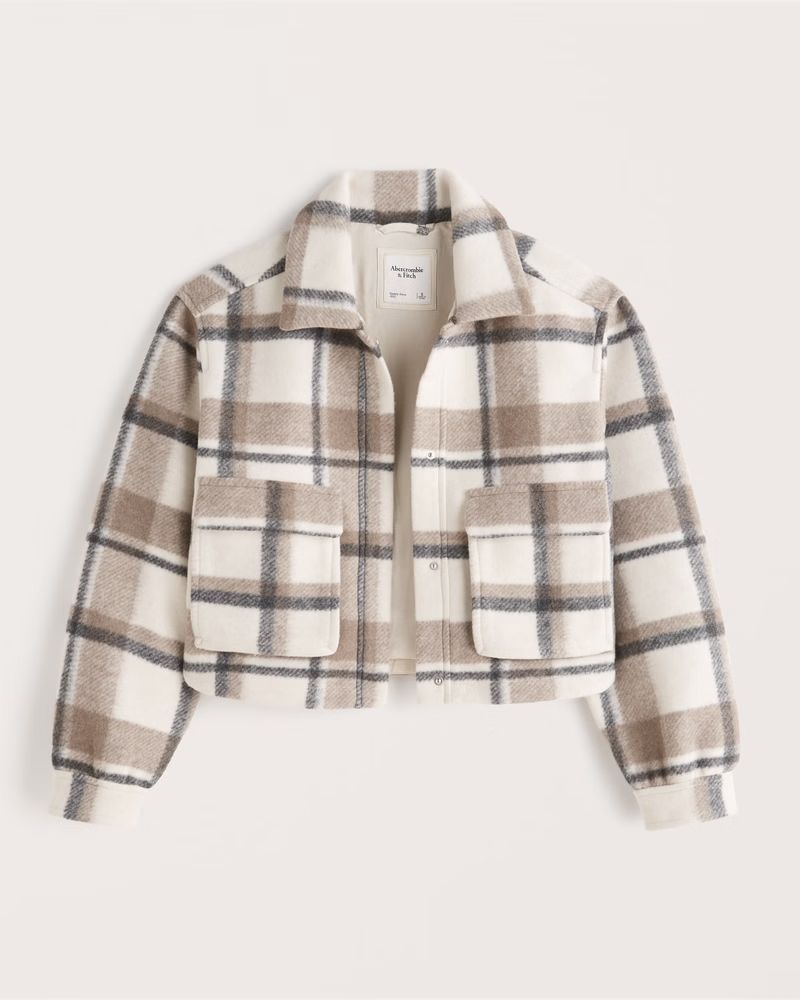 Cropped Wool-Blend Shirt Jacket | Abercrombie & Fitch (US)