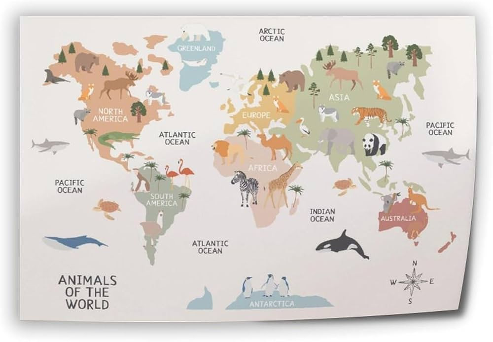 TLMDIKAJ Children World Map Modern Canvas Art Painting Poster (2) Canvas Art Wall Poster Printing... | Amazon (US)