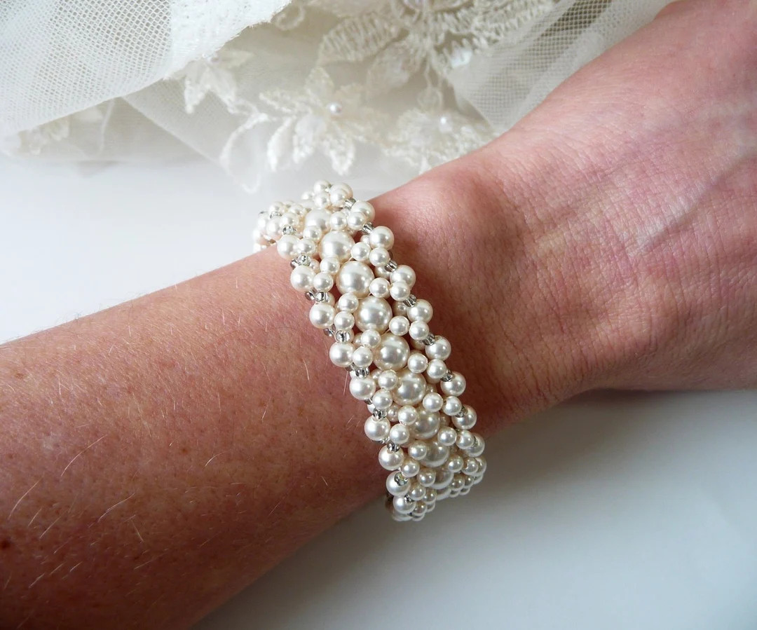 Wedding Jewelry for Brides, Pearl Cuff Bracelet, Wedding Bracelet, White OR Ivory Pearl Vintage S... | Etsy (Global)