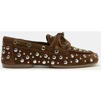 Zara - Studded Suede Deck Shoes - Brown - 6½ - Woman | Zara US